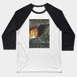 Retro WPA National Parks Poster of Great Smoky Mountains Reimagined for the Future with Climate Change Baseball T-Shirt